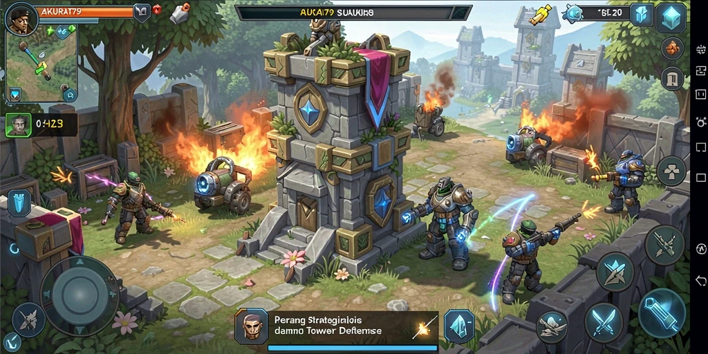 Tampilan gameplay menegangkan di <strong>AKURAT79</strong> yang penuh strategi Tower Defense.