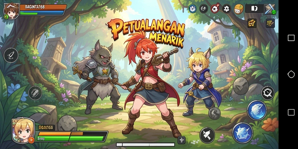 Screenshot menunjukkan gameplay seru dengan karakter Anime yang ikonik.
