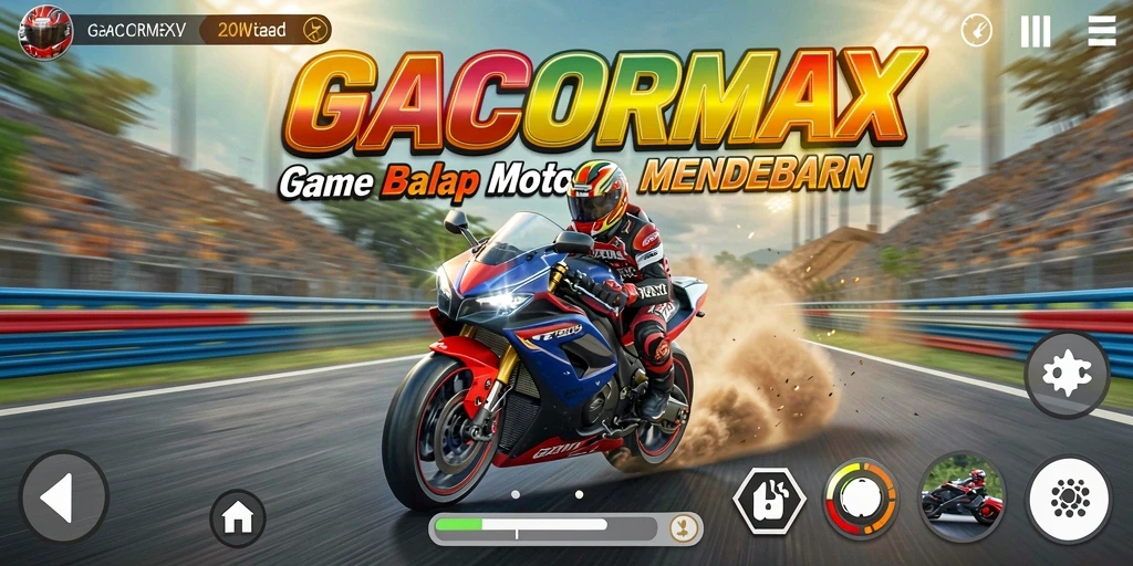 Screenshot gameplay GACORMAX dengan balapan motor yang seru dan grafis menawan.