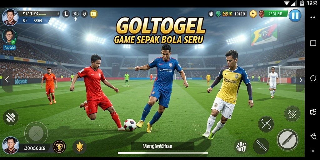 Screenshot gameplay GOLTOGEL dengan aksi sepak bola yang seru.