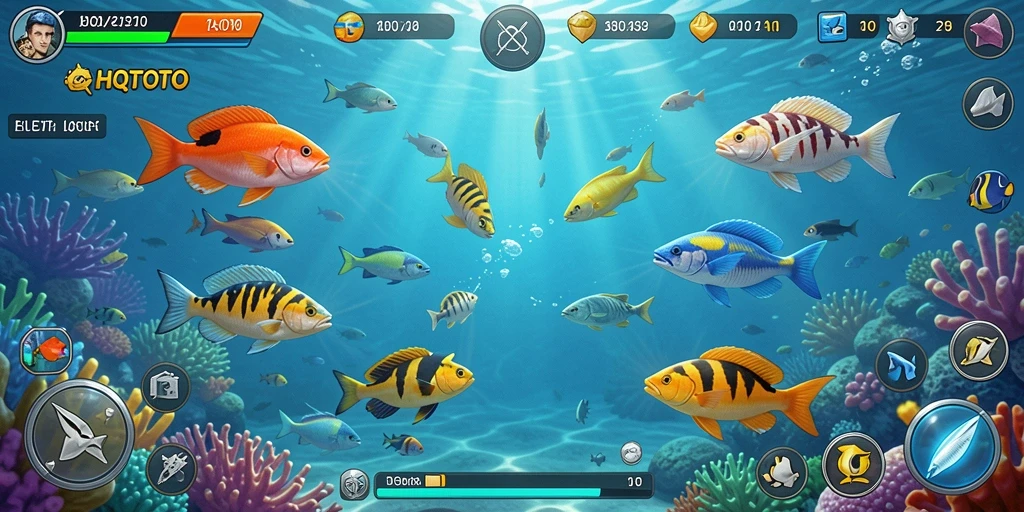 Tampilan gameplay HQTOTO dengan aksi menangkap ikan yang seru.