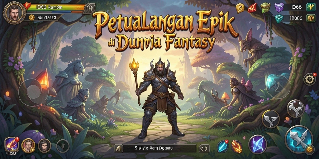 Tangkapan layar utama ID66 menampilkan pertarungan seru dalam dunia RPG yang kaya.