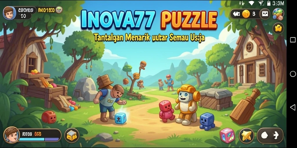 Screenshot menampilkan gameplay Puzzle INOVA77 yang menantang.