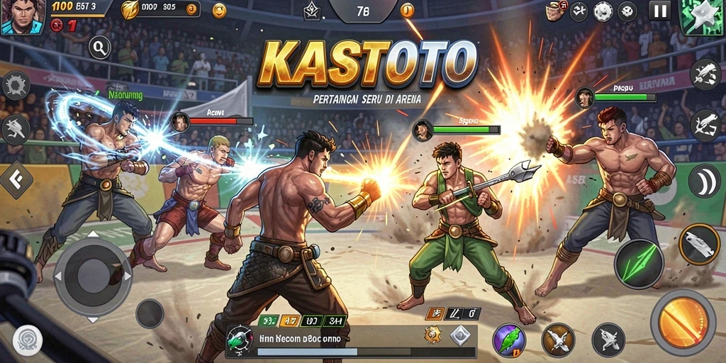 Tampilan gameplay KASTOTO yang menegangkan dalam pertarungan.