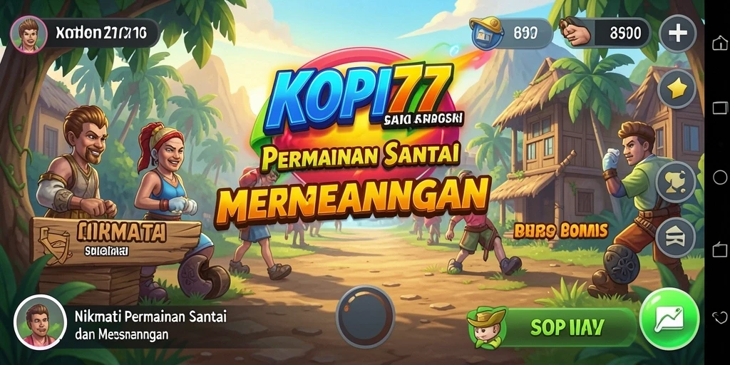 Screenshot KOPI77 menunjukkan gameplay yang ceria dan penuh warna.