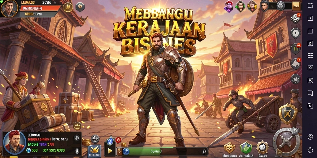 Tangkapan layar gameplay LEDAKGG menunjukkan perencanaan strategis dan manajemen bisnis.