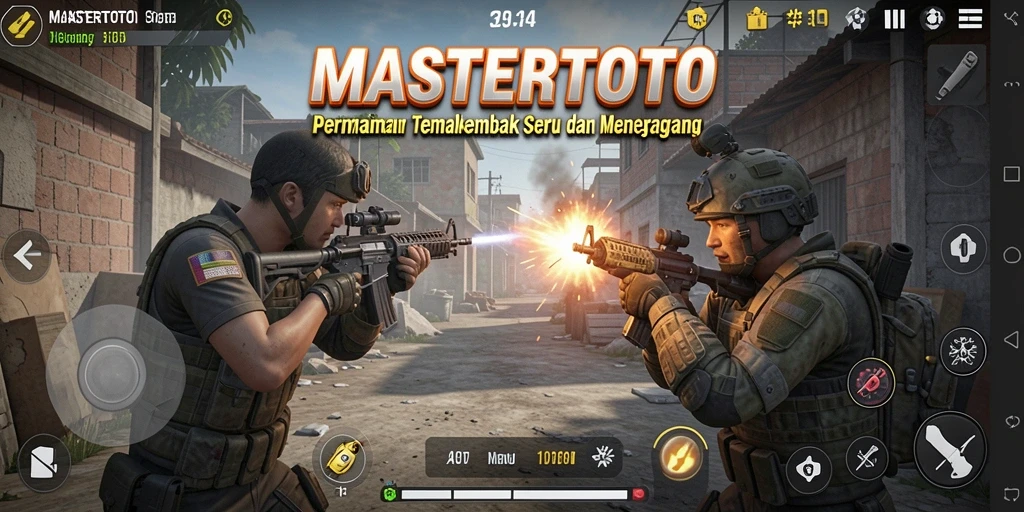 Tangkapan layar permainan MASTERTOTO menampilkan aksi tembak-menembak yang mendebarkan.