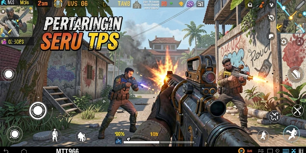 Screenshot gameplay MT966 yang menunjukkan pertempuran seru dan karakter aktif.