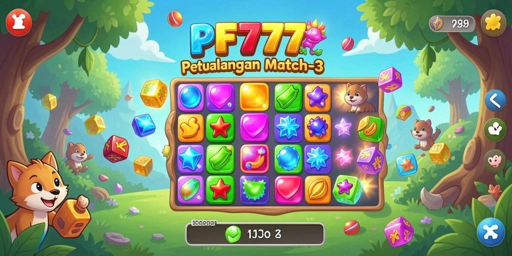 Screenshot dari gameplay PF777 yang menampilkan aksi Match-3 yang menantang.
