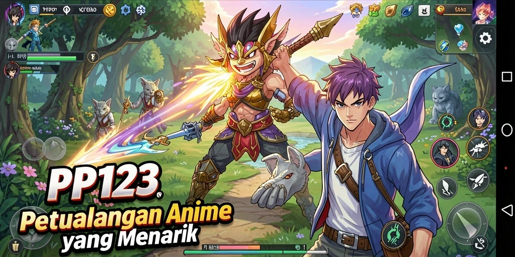 Tampilan gameplay PP123 dengan karakter anime yang dinamis dan menarik.