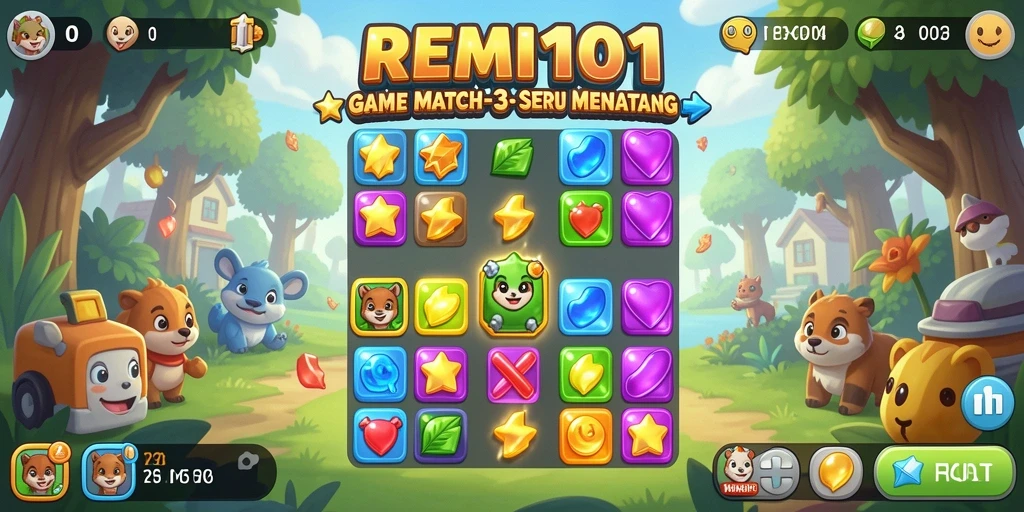 Screenshot utama REMI101 menampilkan gameplay menarik dan penuh warna.