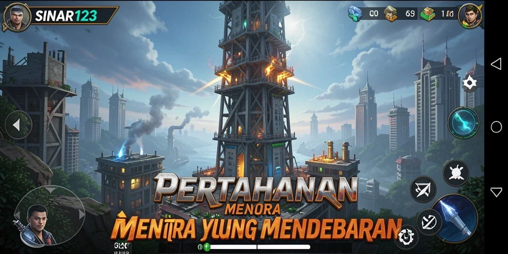 Screenshot gameplay SINAR123 dengan menara yang siap menghadang musuh.