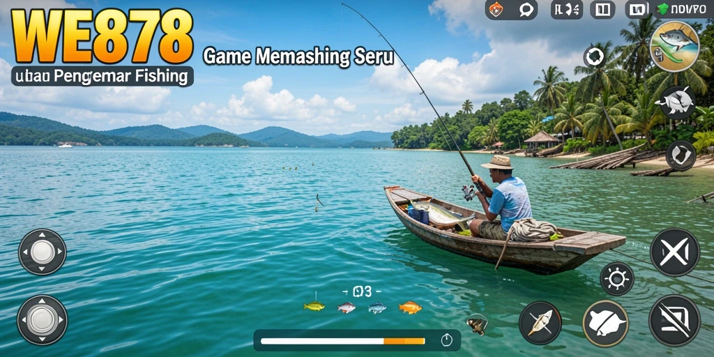 Tampilan gameplay seru dalam <strong>WE878</strong> saat menangkap ikan di danau.